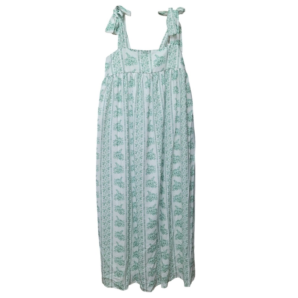 Womens Floral Stripe Maxi Dress 2XL Green White Tie Shoulder Boho Cottage Beach - Picture 8 of 9